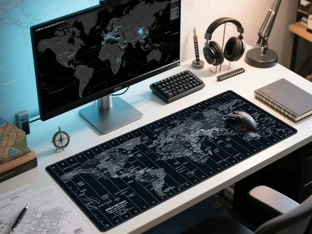 Alt view image 6 of 6 - Large Mouse Pad 35.4x15.7 Inch World Map - XXL Gaming Desk Mat with Non-Slip Rubber Base Stitched Edges | Keyboard and Mouse Pad for Gaming/Office | Portable Desk Pad