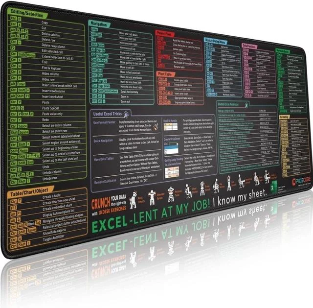 Main image of Excel Shortcut Keys Mouse Pad - Extended Large XL Cheat Sheet Gaming Mousepad | PC Office Spreadsheet Keyboard Mat | Non-Slip Stitched Edge