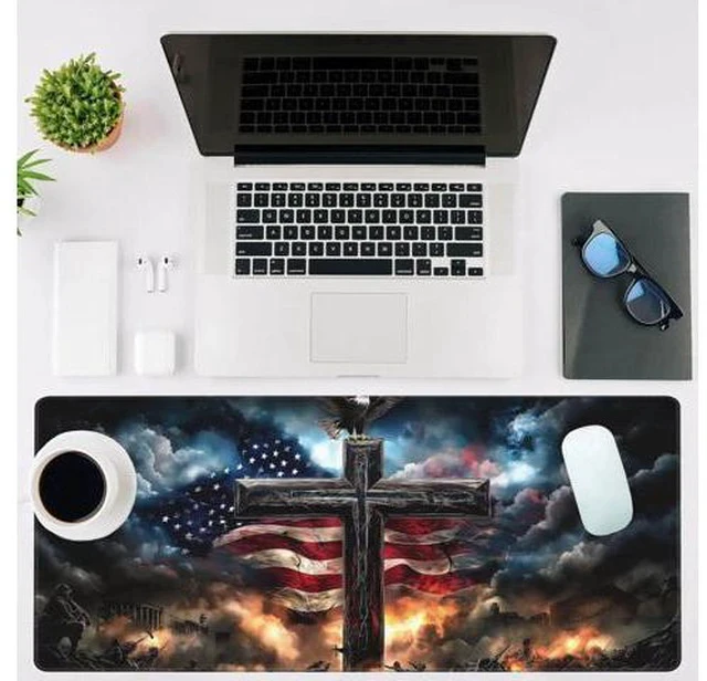 Alt view image 2 of 4 - Mouse Pad Large A Cross with an Eagle Non-Slip Game Desk Mat with Stitched Edge Laptop Keyboard Desk Pad for Work Home Gaming (35.4 x 15.7 Inches)