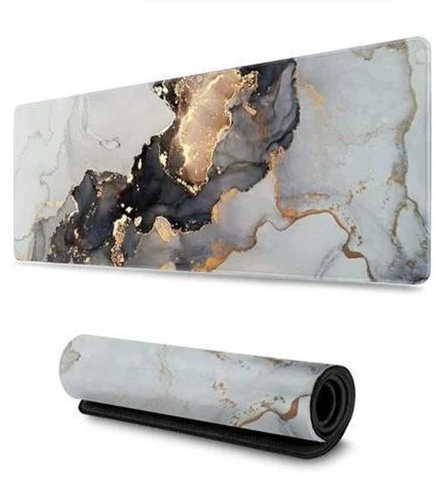 Main image of Black White Ink Marble Art Painting Gaming Mouse Pad, Long Extended XL Mousepad Desk Pad, Large Rubber Mice Pads Stitched Edges, 31.5'' X 11.8''