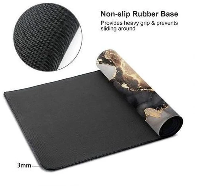 Alt view image 3 of 5 - Black White Ink Marble Art Painting Gaming Mouse Pad, Long Extended XL Mousepad Desk Pad, Large Rubber Mice Pads Stitched Edges, 31.5'' X 11.8''