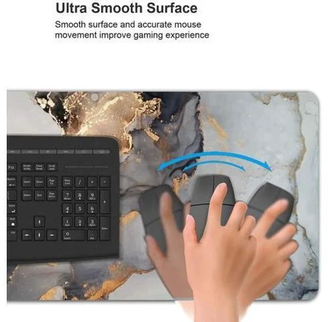 Alt view image 5 of 5 - Black White Ink Marble Art Painting Gaming Mouse Pad, Long Extended XL Mousepad Desk Pad, Large Rubber Mice Pads Stitched Edges, 31.5'' X 11.8''