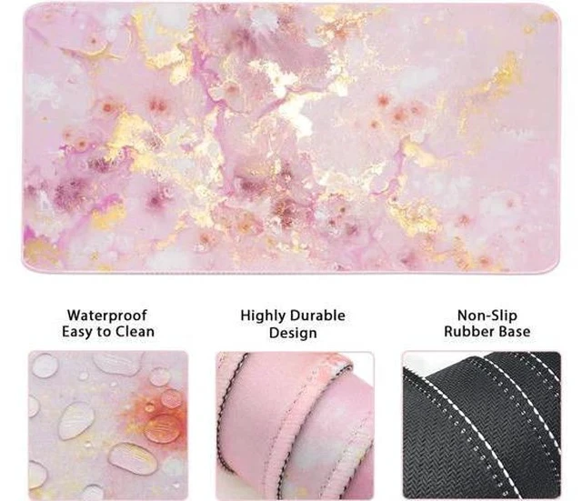 Alt view image 2 of 7 - Keyboard Mouse Pad Set Extended Mouse Pad+Keyboard Wrist Rest Support Memory Foam Ergonomic Easy Typing 3Pcs (35.4×15.7 in) Desk Pad Set for Home Office Study Game- Pink Gold Marble