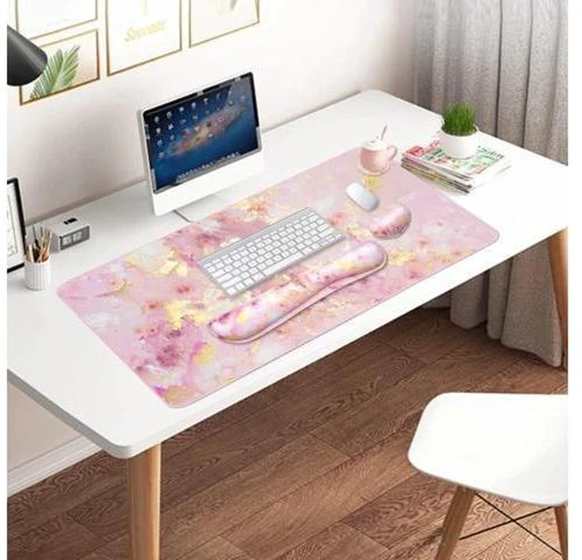 Alt view image 7 of 7 - Keyboard Mouse Pad Set Extended Mouse Pad+Keyboard Wrist Rest Support Memory Foam Ergonomic Easy Typing 3Pcs (35.4×15.7 in) Desk Pad Set for Home Office Study Game- Pink Gold Marble
