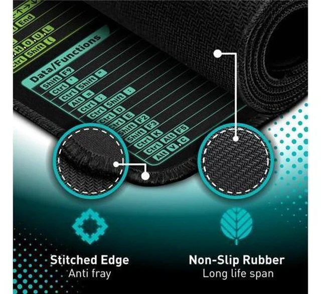 Alt view image 2 of 6 - Excel Shortcut Keys Mouse Pad - Extended Large XL Cheat Sheet Gaming Mousepad | PC Office Spreadsheet Keyboard Mat | Non-Slip Stitched Edge