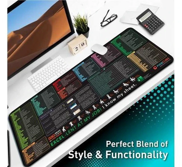 Alt view image 6 of 6 - Excel Shortcut Keys Mouse Pad - Extended Large XL Cheat Sheet Gaming Mousepad | PC Office Spreadsheet Keyboard Mat | Non-Slip Stitched Edge