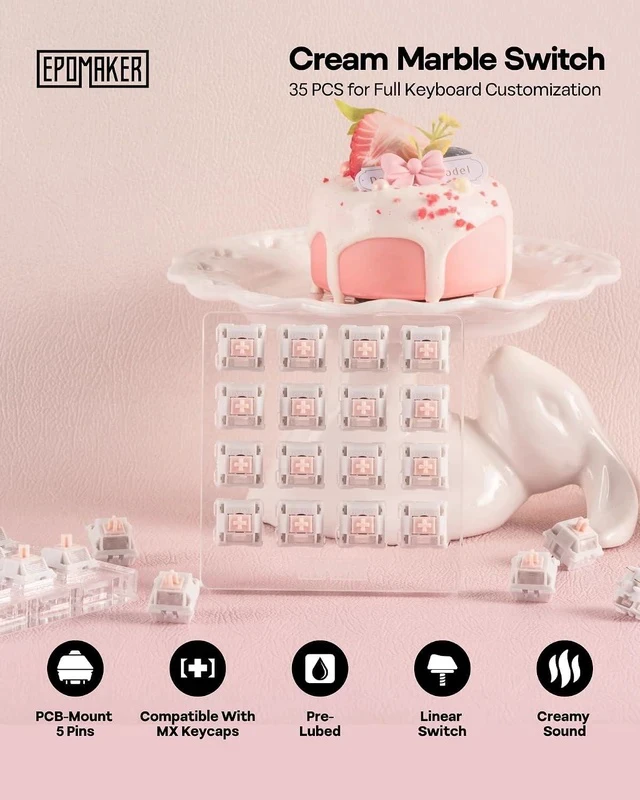 Alt view image 2 of 7 - Gaming Keyboard Switches, 35 PCS, Linear/Tactile Switch, 5-Pin Pre-Lubed Switch, Creamy Switches, Compatible with MX Keycaps for Mechanical Keyboard (Cream Marble, Linear)