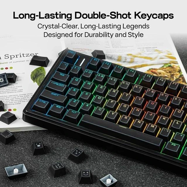 Alt view image 5 of 6 - Glintrix PBT Shine Through Keycaps, Arris & Keys Backlit, Double Shot, Cherry Profile, 60/75/96/Full Size, Custom Keyboard Keycaps Set for Mechanical Gaming Keyboard (Black)