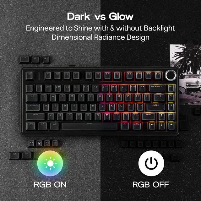 Alt view image 4 of 6 - Glintrix PBT Shine Through Keycaps, Arris & Keys Backlit, Double Shot, Cherry Profile, 60/75/96/Full Size, Custom Keyboard Keycaps Set for Mechanical Gaming Keyboard (Black)