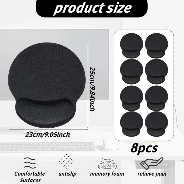 Alt view image 2 of 7 - 8 Pack Ergonomic Mouse Pad with Wrist Rest Support Comfortable Mousepad with Non-Slip Base Small Memory Foam Computer Mouse Pad for Laptop Computer Gaming (Black)