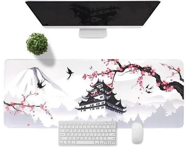 Alt view image 2 of 7 - Japanese Cherry Blossom White Gaming Mouse Pad XXL Large Gaming Laptop Anime Mouse Pad Sakura Big Desk Pads Extended PC Keyboard Waterproof and Non-Slip 31.5x11.8inches Mices Pad Japan