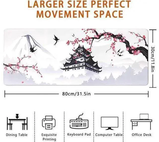 Alt view image 3 of 7 - Japanese Cherry Blossom White Gaming Mouse Pad XXL Large Gaming Laptop Anime Mouse Pad Sakura Big Desk Pads Extended PC Keyboard Waterproof and Non-Slip 31.5x11.8inches Mices Pad Japan