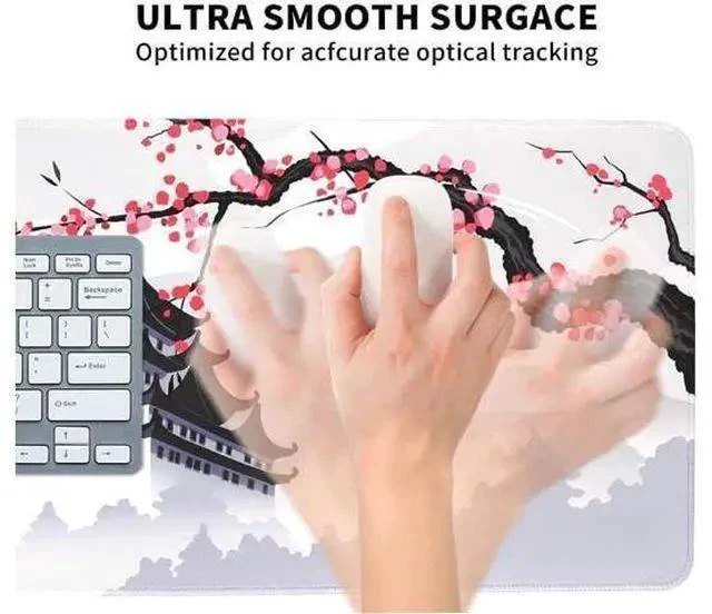 Alt view image 5 of 7 - Japanese Cherry Blossom White Gaming Mouse Pad XXL Large Gaming Laptop Anime Mouse Pad Sakura Big Desk Pads Extended PC Keyboard Waterproof and Non-Slip 31.5x11.8inches Mices Pad Japan