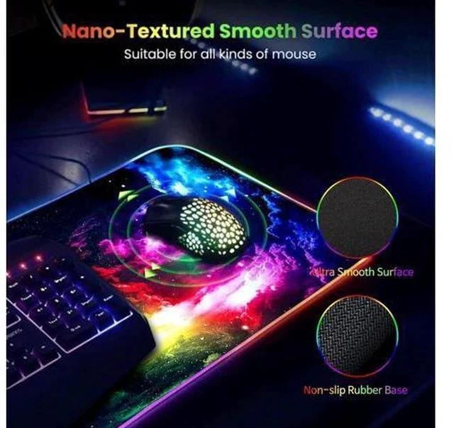 Alt view image 4 of 7 - RGB Large Gaming Mouse Pad Extended Soft LED Mouse Pad Non-Slip Rubber Base Water Resist Keyboard Pad Computer Mousepad 31.5×11.8 inches