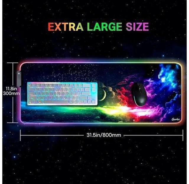 Alt view image 5 of 7 - RGB Large Gaming Mouse Pad Extended Soft LED Mouse Pad Non-Slip Rubber Base Water Resist Keyboard Pad Computer Mousepad 31.5×11.8 inches