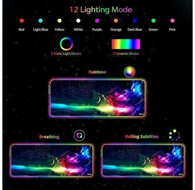 Alt view image 6 of 7 - RGB Large Gaming Mouse Pad Extended Soft LED Mouse Pad Non-Slip Rubber Base Water Resist Keyboard Pad Computer Mousepad 31.5×11.8 inches