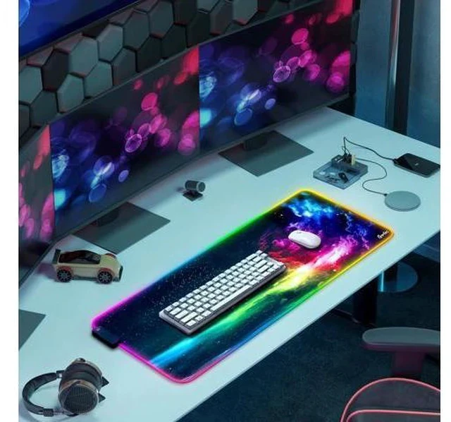 Alt view image 7 of 7 - RGB Large Gaming Mouse Pad Extended Soft LED Mouse Pad Non-Slip Rubber Base Water Resist Keyboard Pad Computer Mousepad 31.5×11.8 inches