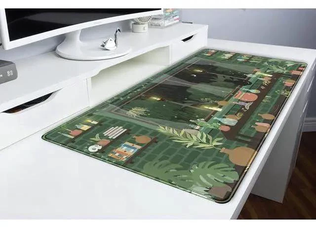 Alt view image 6 of 6 - Cute Rainy Night Desk Mat Green Plants Desk Pad Anime Black Cat Kawaii Large Gaming Mouse Pad Moonlight Fireflies Deskmat Aesthetic Mousepad XXL Laptop Keyboard Pad for Women Desk 31.5x15.75