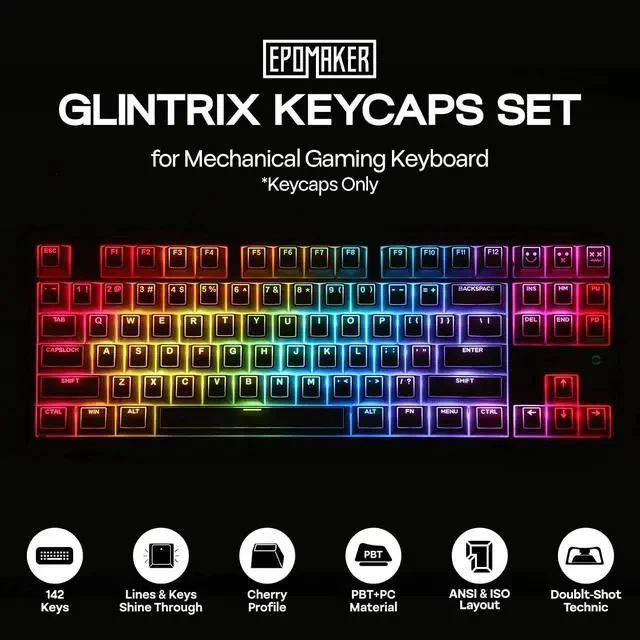 Alt view image 2 of 7 - Glintrix PBT Shine Through Keycaps, Arris & Keys Backlit, Double Shot, Cherry Profile, 60/75/96/Full Size, Custom Keyboard Keycaps Set for Mechanical Gaming Keyboard (White)