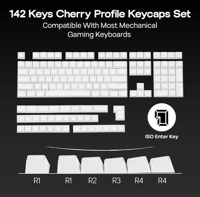 Alt view image 4 of 7 - Glintrix PBT Shine Through Keycaps, Arris & Keys Backlit, Double Shot, Cherry Profile, 60/75/96/Full Size, Custom Keyboard Keycaps Set for Mechanical Gaming Keyboard (White)