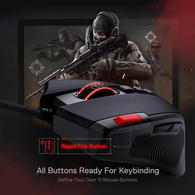 Alt view image 5 of 7 - M612 Predator RGB Gaming Mouse, 8000 DPI Wired Optical Mouse with 11 Programmable Buttons & 5 Backlit Modes, Software Supports DIY Keybinds Rapid Fire Button