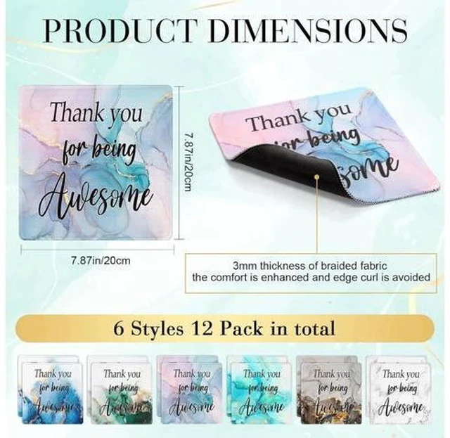 Alt view image 2 of 6 - 12 Pcs Employee Appreciation Gift Bulk Mouse Pad Thank You for Being Awesome Gifts Non Slip Laptop Computer Marble Mouse Pad Thank You Gifts for Coworkers Employee Office Supplies