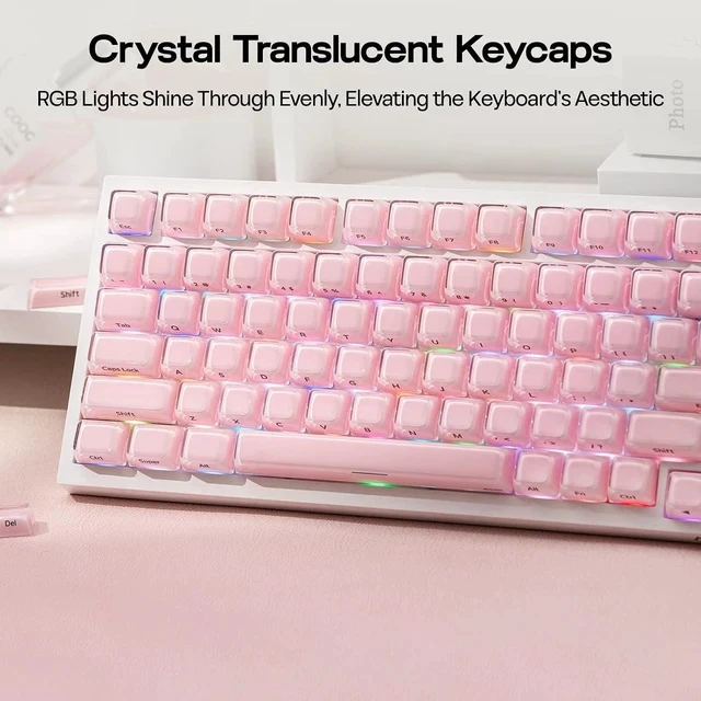 Alt view image 4 of 7 - Lusterfly Jelly Keycaps Set - 123 Keys Double-Shot Laser Engraved, MDA Profile, ABS+PC, Non-Shine-Through, MX-Compatible for 61/68/84/87/98/100/104-Key Mechanical Keyboard (Pink)