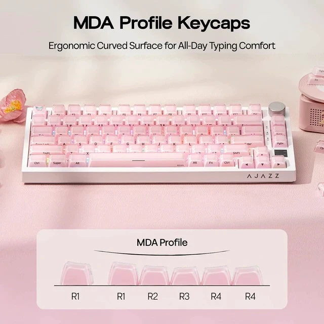 Alt view image 5 of 7 - Lusterfly Jelly Keycaps Set - 123 Keys Double-Shot Laser Engraved, MDA Profile, ABS+PC, Non-Shine-Through, MX-Compatible for 61/68/84/87/98/100/104-Key Mechanical Keyboard (Pink)