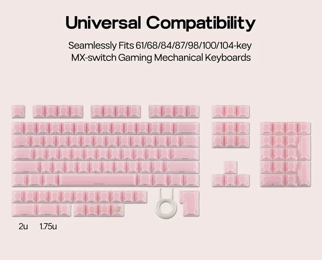 Alt view image 7 of 7 - Lusterfly Jelly Keycaps Set - 123 Keys Double-Shot Laser Engraved, MDA Profile, ABS+PC, Non-Shine-Through, MX-Compatible for 61/68/84/87/98/100/104-Key Mechanical Keyboard (Pink)