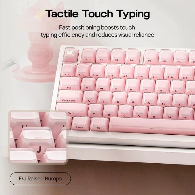 Alt view image 6 of 7 - Lusterfly Jelly Keycaps Set - 123 Keys Double-Shot Laser Engraved, MDA Profile, ABS+PC, Non-Shine-Through, MX-Compatible for 61/68/84/87/98/100/104-Key Mechanical Keyboard (Pink)