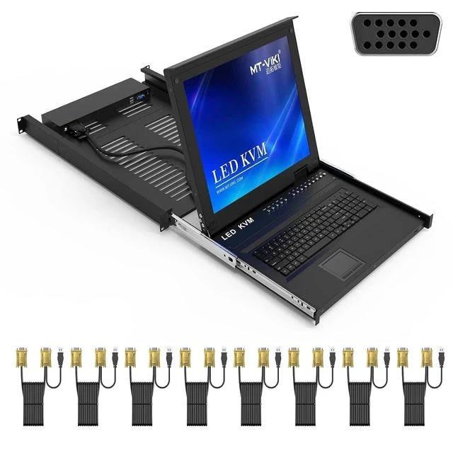 Alt view image 2 of 2 - 8 Port Rack Mount KVM Over IP Remote Access Console With 17'' LCD Monitor, 1 Local & 1 Remote Access, 8 Cables Included
