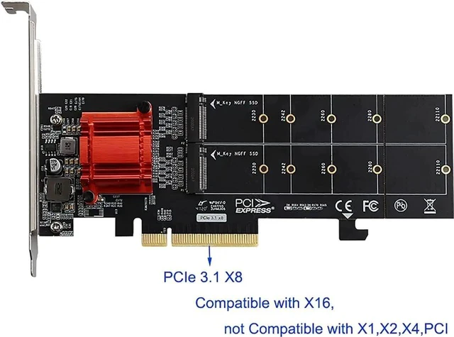 Alt view image 5 of 5 - M.2 NVMe PCIe Adapter, M.2 NVMe NGFF SSD to PCI-e 3.1 Gen3 X8 X16 Card with Low Profile Bracket Support M.2 (M Key) NVMe SSD 22110/2280 /2260/2242 /2230