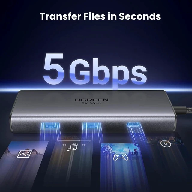 Alt view image 7 of 7 - UGREEN Revodok 206 Docking Station Dual Monitor 6 in 1 USB C Dock Dual HDMI 4K@60Hz Single 8K@30Hz 100W PD 5Gbps USB C and USB A Data Ports USB C Hub for XPS, ThinkPad and More