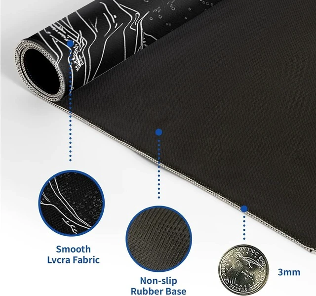Alt view image 5 of 7 - Japanese Gaming Mouse Pad Abstract Black Mouse Pad 31.5x11.8 Inch Black Sea Wave Texture Non-Slip Rubber Base Large Ocean Mousepad Stitched Edges Keyboard Mouse Mat Desk Pad for Office and Home