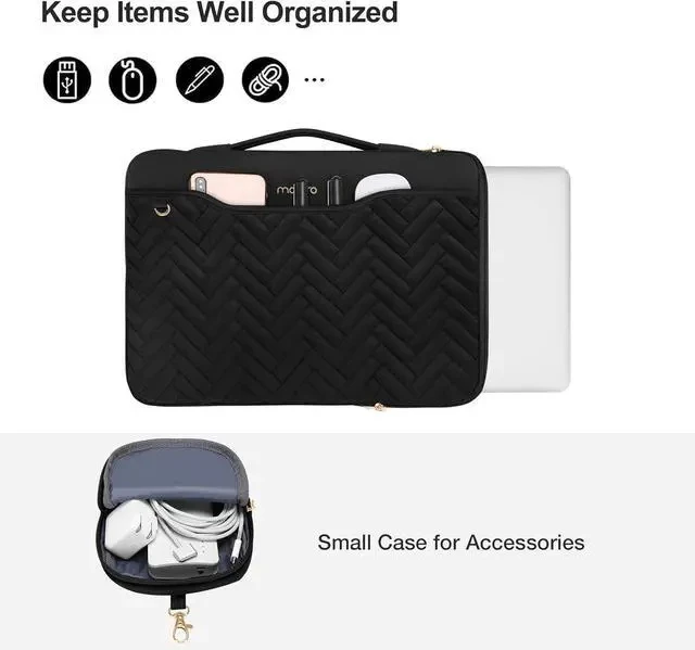 Alt view image 2 of 7 - 13.3 inch 360 Protective Laptop Case 13-13.3 inch Laptop Sleeve Compatible with MacBook Air/Pro 13 13.6/Pro 14 HP Rectangle Quilted Bag with Handle&Pocket&Small Case Black