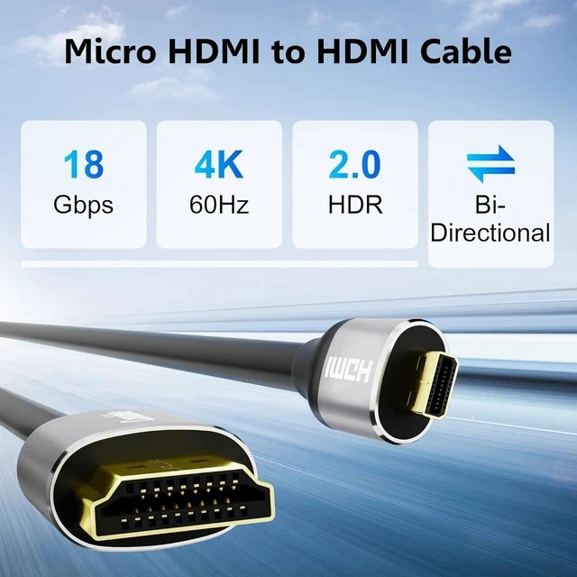 Alt view image 3 of 7 - Micro HDMI to HDMI Cable 20 FT, High Speed Full HDMI to Micro HDMI Cable, Support 4K@60Hz HDR ARC, Compatible with GoPro Hero, Sport Camera, Raspberry Pi 4, Sony Camera, Nikon, Yoga