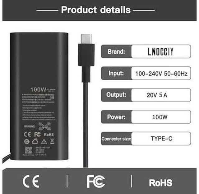 Alt view image 2 of 7 - New GAN Slim AC Adapter,100W USB C Laptop Charger for DELL Latitude 5540 5440 5340 7440 Inspiron 14 Power Cord,for Dell 100W Laptop Charger