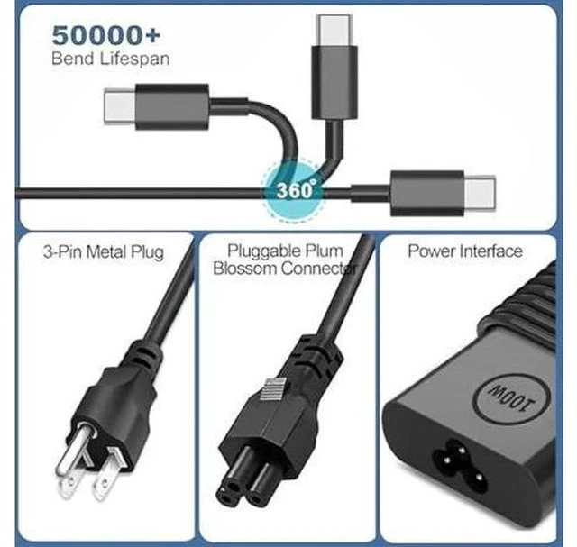 Alt view image 4 of 7 - New GAN Slim AC Adapter,100W USB C Laptop Charger for DELL Latitude 5540 5440 5340 7440 Inspiron 14 Power Cord,for Dell 100W Laptop Charger