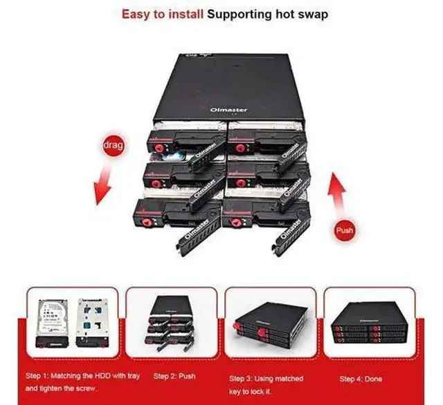 Alt view image 2 of 7 - 4 / 6-Bay 2.5inch SATA SSD HDD Hot Swap Mobile Rack/Enclosure Hard Disk Enclosure Rack Data Storage For 5.25 Drive Bay