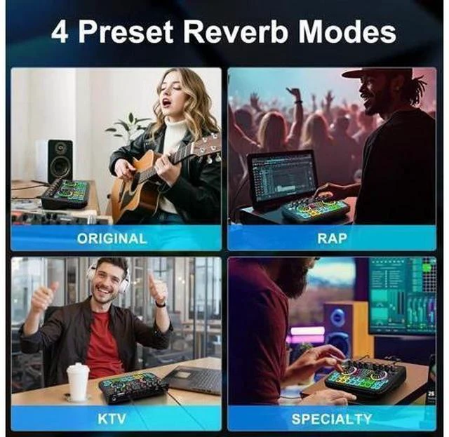 Alt view image 2 of 7 - Gaming Audio Mixer Sound Board Mixer w USB Audio Interface Voice Changer, All-in-One Podcast Live Sound Card for Streaming w Soundboard Customizable Soundpads for PC Smartphone Recording Broadcasting