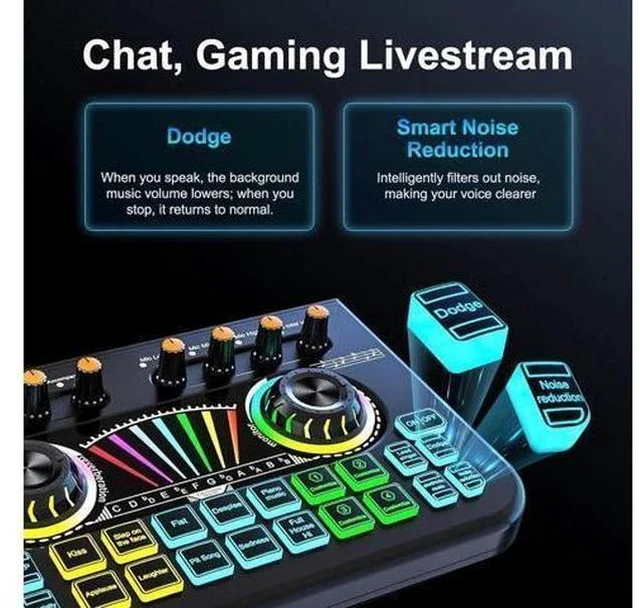 Alt view image 3 of 7 - Gaming Audio Mixer Sound Board Mixer w USB Audio Interface Voice Changer, All-in-One Podcast Live Sound Card for Streaming w Soundboard Customizable Soundpads for PC Smartphone Recording Broadcasting