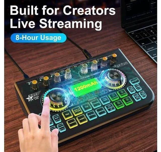 Alt view image 4 of 7 - Gaming Audio Mixer Sound Board Mixer w USB Audio Interface Voice Changer, All-in-One Podcast Live Sound Card for Streaming w Soundboard Customizable Soundpads for PC Smartphone Recording Broadcasting