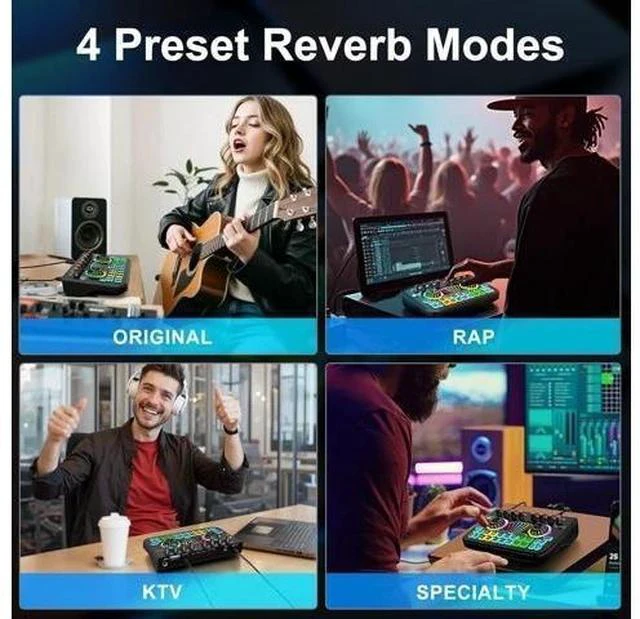 Alt view image 6 of 7 - Gaming Audio Mixer Sound Board Mixer w USB Audio Interface Voice Changer, All-in-One Podcast Live Sound Card for Streaming w Soundboard Customizable Soundpads for PC Smartphone Recording Broadcasting