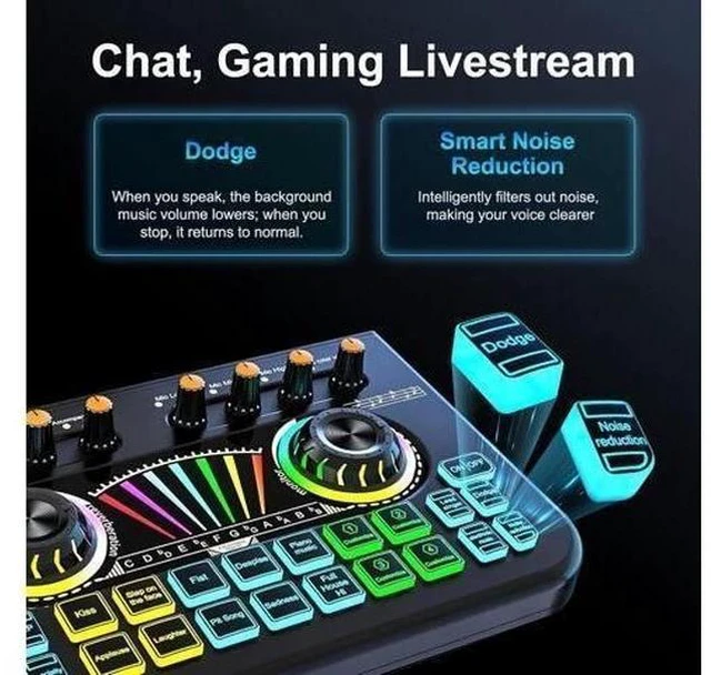 Alt view image 7 of 7 - Gaming Audio Mixer Sound Board Mixer w USB Audio Interface Voice Changer, All-in-One Podcast Live Sound Card for Streaming w Soundboard Customizable Soundpads for PC Smartphone Recording Broadcasting