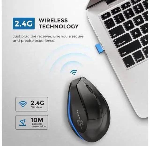 Alt view image 3 of 7 - ECHTPower Ergonomic Wireless Mouse, Vertical Mouse with Adjustable DPI 2400/1600/1000, Rechargeable Mice with LED Light, Ergo Mouse for Laptop/PC/Windows/macOS