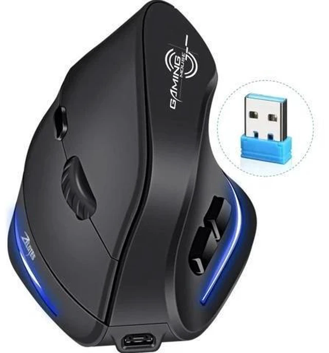 Alt view image 7 of 7 - ECHTPower Ergonomic Wireless Mouse, Vertical Mouse with Adjustable DPI 2400/1600/1000, Rechargeable Mice with LED Light, Ergo Mouse for Laptop/PC/Windows/macOS