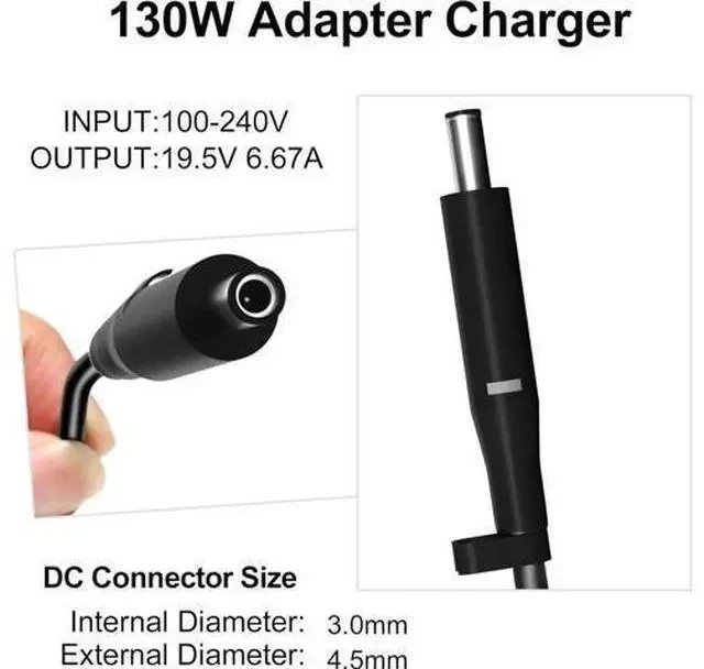 Alt view image 2 of 7 - 130W 19.5V DA130PM130 Power Supply AC Laptop Charger Compatible with XPS 15 7590 9530 9550 9560 9570 Inspiron 7347 7348 7459 Precision M3800 M2800 5510 5520 5530 5540 0V363H 06TTY6