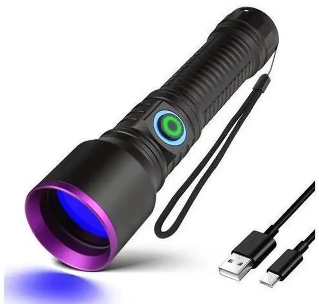 Main image of 365nm UV Flashlight Black Light Rechargeable, Powerful Blacklight Flashlights, Portable UV Light for Pet Urine Detection, Resin Curing, Rocks, Bed Bugs, Scorpion, Yooperlite, Uranium Glass, AC Leak