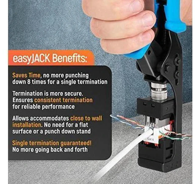 Alt view image 4 of 7 - Everest Media Solutions easyJACK (CAT6A Kit) - Speed Termination Tool, with 10 Blue & 10 White CAT6A Keystone Jacks - Punch Down Ethernet Crimper for EMS RJ45 UTP Female Connectors