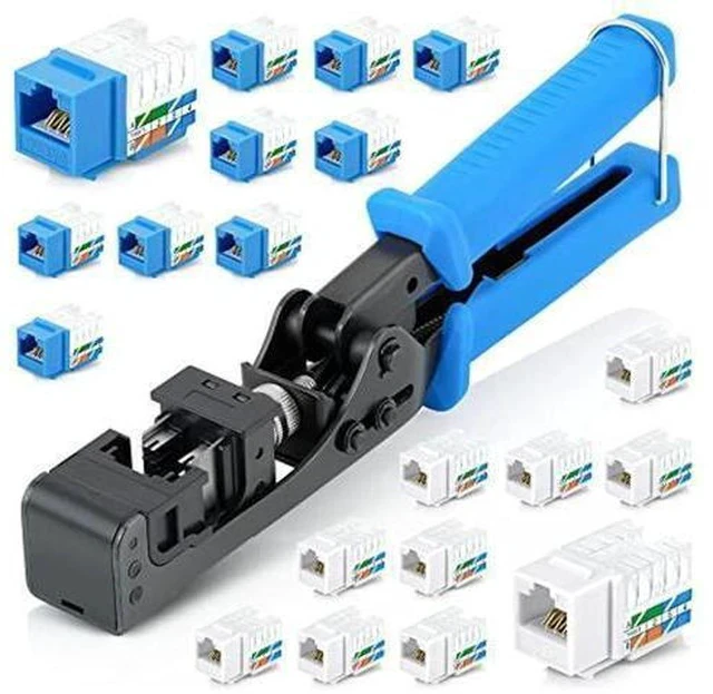 Alt view image 6 of 7 - Everest Media Solutions easyJACK (CAT6A Kit) - Speed Termination Tool, with 10 Blue & 10 White CAT6A Keystone Jacks - Punch Down Ethernet Crimper for EMS RJ45 UTP Female Connectors